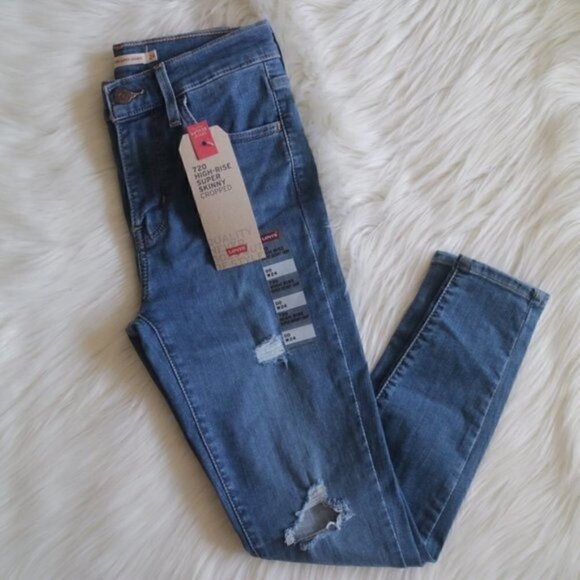 NWT Levi's Jeans Size 24 Blue Medium Wash 720 High Rise Super Skinny - Picture 1 of 7